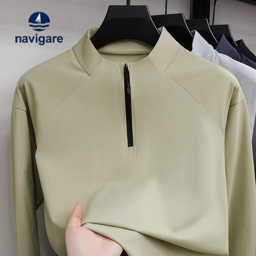 Navigare men's half-zip sweatshirt thin spring and autumn sun protection quick-drying stand-up collar outdoor sports top casual bottoming shirt khaki YSGJ-WBS2605 M