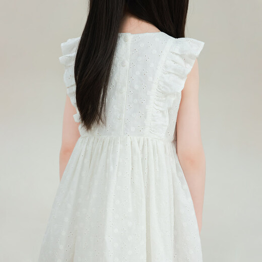 UTOUTO Big Ear Elephant Girls Hollow Embroidered Lace Dress 2026 Summer New Style Baoer Pure White Breathable French Skirt Pear Blossom White Pre-sale second batch around late April 150