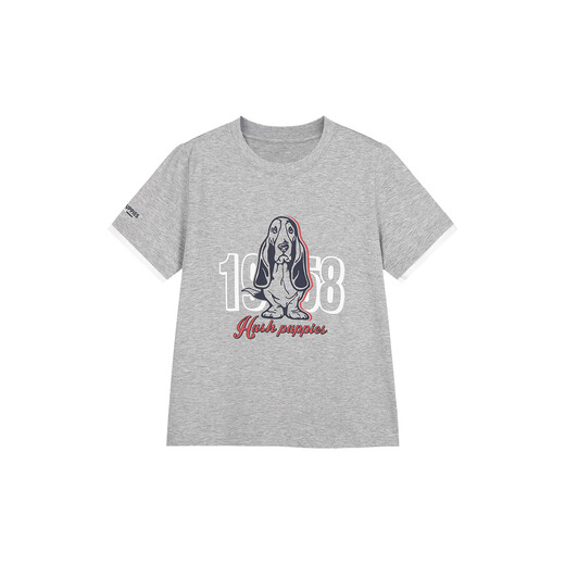 Hush Puppies children's clothing for boys and girls 2026 spring and summer new knitted solid color fake two-piece crew neck T-shirt floral gray 170 cm