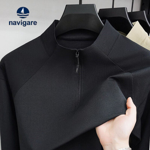 Navigare men's half-zip sweatshirt thin spring and autumn sun protection quick-drying stand-up collar outdoor sports top casual bottoming shirt khaki YSGJ-WBS2605 M