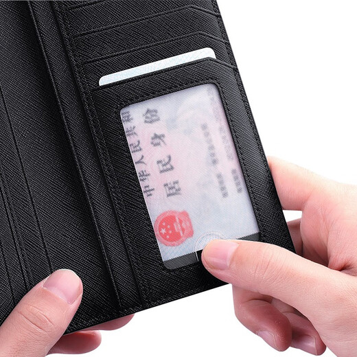 WILLIAMPOLO Paul ultra-thin wallet men's long cowhide card bag men's ID bag bank card holder Father's Day gift for dad blue cross pattern