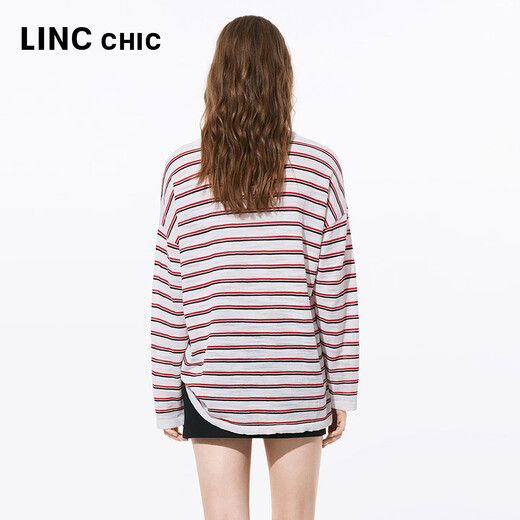 Jin Yujie's 2026 summer new product thin and transverse striped long-sleeved sweater women's medium loose inner wear S262SW318Y urban red and white stripes S suitable for 110Jin Jin equal to 0.5 kg or less