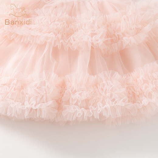 Banxidi girls dress summer style baby princess dress summer children mesh tutu skirt one-year-old dress vest dress pink 100