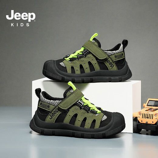 JEEP children's sandals 2025 summer new style comfortable and lightweight girls' shoes trendy boys' sandals convenient Velcro 7278 black and white 27 / inner length about 17.2 cm