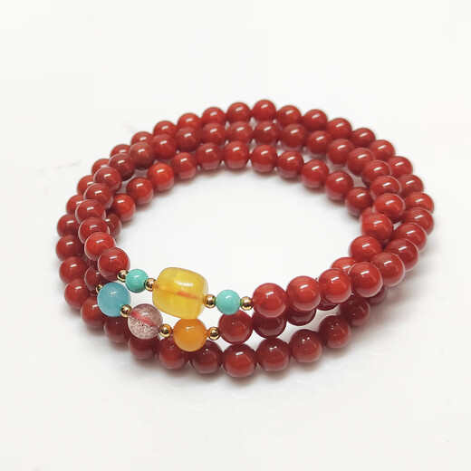 BOSFRU South Red Agate Three Circle Bracelet Authentic Beeswax Bead Bracelet Simple Women's Birthday Gift Temperament High-End Jewelry South Red Agate Bracelet 6mm