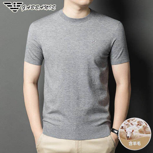 Armani (ARMANI) high-end short-sleeved cardigan men's thin sweater half-sleeved round neck solid color spring and autumn bottoming sweater AG/8829 medium gray M 165