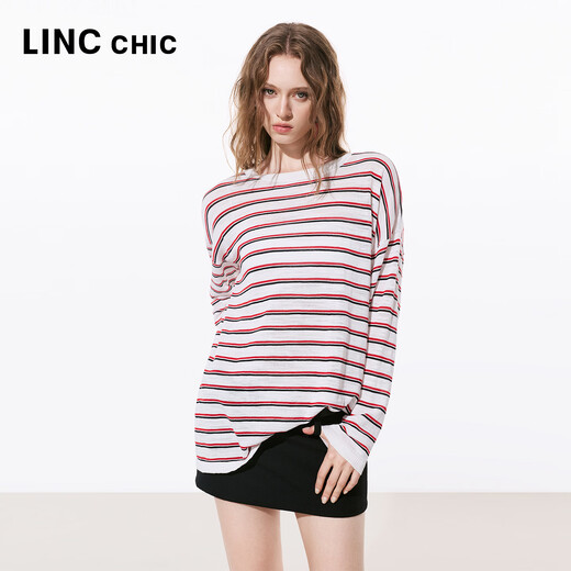 Jin Yujie's 2026 summer new product thin and transverse striped long-sleeved sweater women's medium loose inner wear S262SW318Y urban red and white stripes S suitable for 110Jin Jin equal to 0.5 kg or less