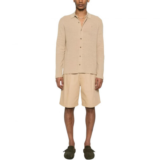 RALPH LAUREN Ralph Lauren универсальная и модная повседневная однобортная мужская однобортная рубашка с длинными рукавами из текстурированного хлопка и льна с лацканами, светло-бежевого цвета, L