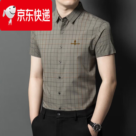 Biyinlefen official ice silk short-sleeved shirt men's summer new anti-wrinkle-free ironing middle-aged business casual shirt brand top flagship official blue M