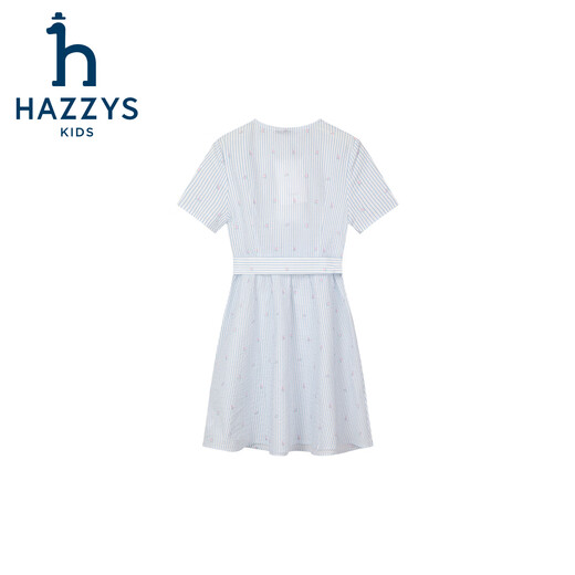 HAZZYS children's clothing girls' dress 2026 summer new arrival middle and older children's sweet classic striped half-sleeved skirt rain glaze blue 120