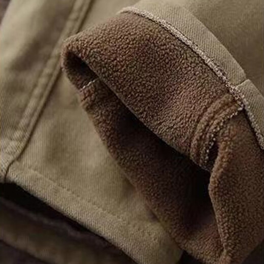 Lino de algodón Zimu Otoño e Invierno, cintura elástica versátil Long Velvet pantalones casuales engrosados ​​1392 Khaki 3xl (recomendado 140-150 Jin [Jin iguala 0.5 kg])