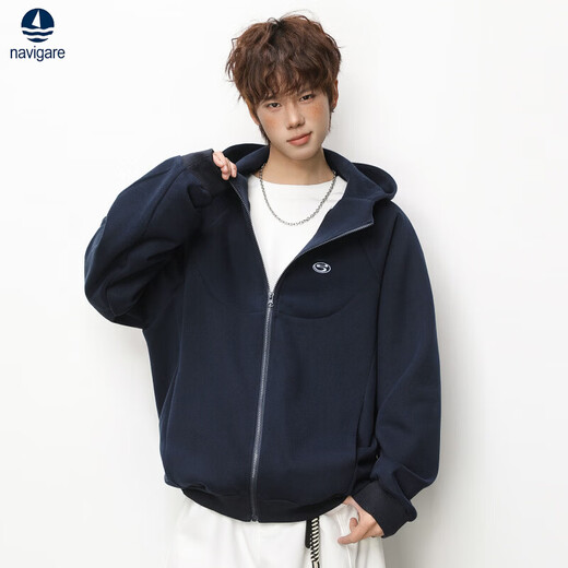 Navigare意大利小帆船男士重磅开衫卫衣男连帽春季潮牌外套26新款美式上衣 藏青色 M