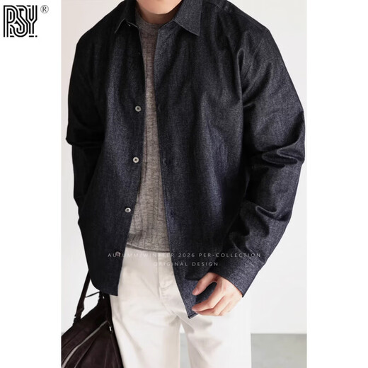 RSY|Rhapsody Korean denim shirt men's loose solid color lapel long-sleeved jacket men's casual spring and autumn denim blue M
