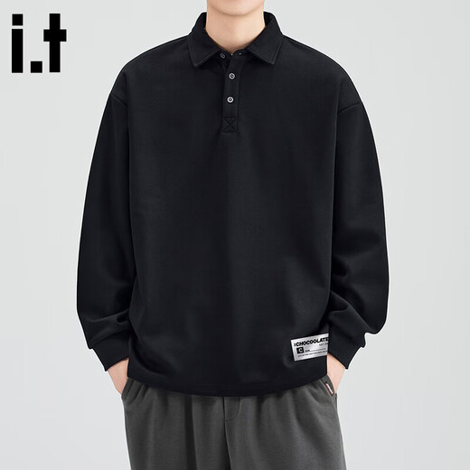 CHOCOOLATE it American trendy POLO collar sweatshirt for men in autumn and winter heavyweight velvet loose and comfortable casual top black velvet M recommended 105-120Jin Jin equals 0.5 kg
