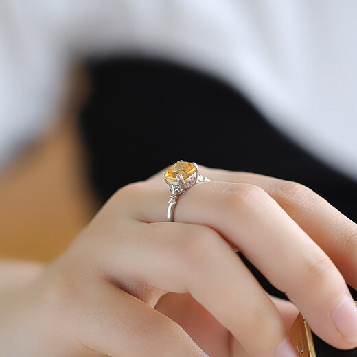 GEM STONE KING 3 carat citrine ring 925 silver 10K gold two-color gemstone ring as a birthday gift for your girlfriend, US No. 5