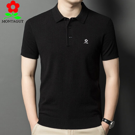 Montagut style wool sweater lapel short-sleeved sweater for men middle-aged fashion half-sleeved bottoming wool sweater dark coffee M 165 recommended 90-120 Jin Jin equals 0.5 kg