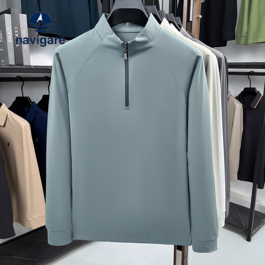 Navigare 2026 spring new zipper sweatshirt men's half turtleneck t-shirt long-sleeved ice silk thin men's sports bottoming shirt trendy black S 165