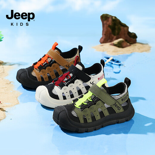 JEEP children's sandals 2025 summer new style comfortable and lightweight girls' shoes trendy boys' sandals convenient Velcro 7278 black and white 27 / inner length about 17.2 cm