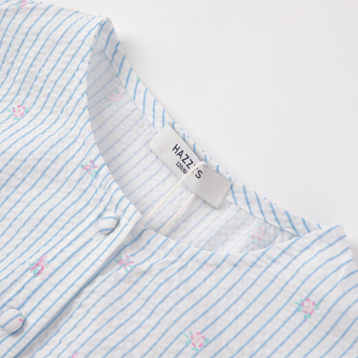 HAZZYS children's clothing girls' dress 2026 summer new arrival middle and older children's sweet classic striped half-sleeved skirt rain glaze blue 120