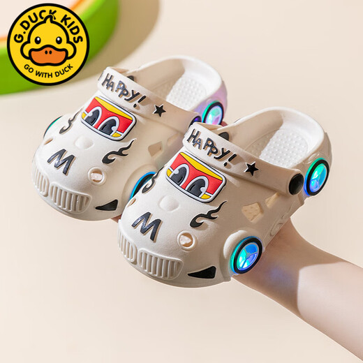 G.duck children's slippers summer boys and girls home non-slip indoor handsome cartoon car children's baby slippers (not lighted) white 24-25 yards inner length 15.5cm