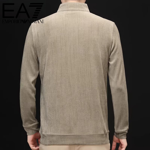 EA7 Armani Half-Turtle Collar Men's Spring and Autumn Thin Zipper Stand Collar Long-Sleeved T-shirt Middle-aged Tops and Bottoming Shirts Gray M 165 (weight 120 Jin Jin equals within 0.5 kg)