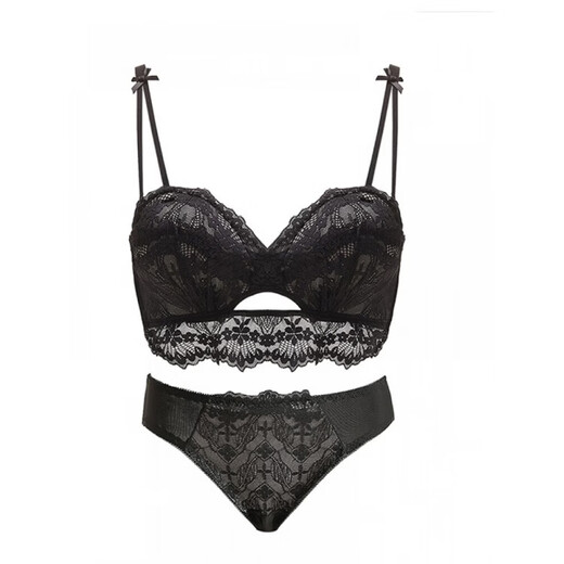 Victoria's Secret Victoria's Secret Underwear Women's Lace Bra Set Beautiful Back Small Breast Push Up Adjustable Thin Black Set 70A x 32=B