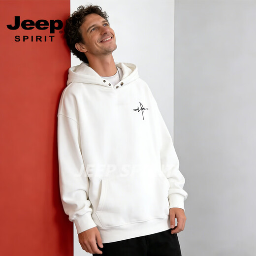 JEEP SPIRIT American hooded sweatshirt for men plus velvet to keep warm 2026 winter loose casual versatile couple tops jacket black S