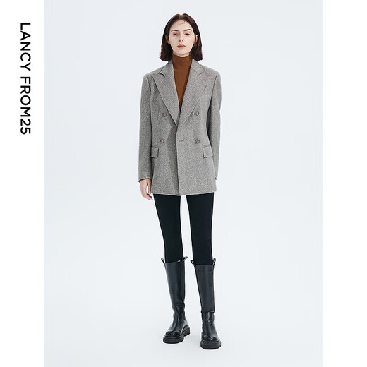Langzi 25 wool retro shoulder pads, temperament gray suit jacket, high-end professional formal wear, versatile suit winter, light gray L