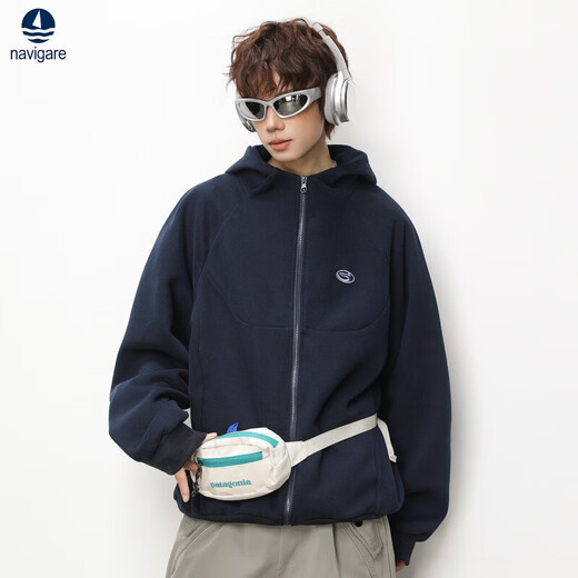 Navigare意大利小帆船男士重磅开衫卫衣男连帽春季潮牌外套26新款美式上衣 藏青色 M