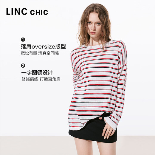 Jin Yujie's 2026 summer new product thin and transverse striped long-sleeved sweater women's medium loose inner wear S262SW318Y urban red and white stripes S suitable for 110Jin Jin equal to 0.5 kg or less