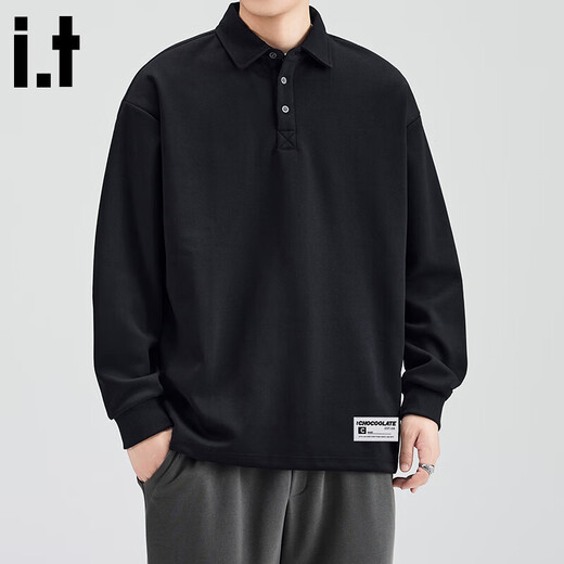 CHOCOOLATE it American trendy POLO collar sweatshirt for men in autumn and winter heavyweight velvet loose and comfortable casual top black velvet M recommended 105-120Jin Jin equals 0.5 kg