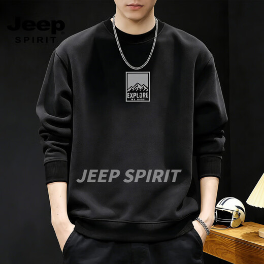 JEEP SPIRIT crew neck sweatshirt men's 2026 spring new loose casual bottoming shirt men's long-sleeved T-shirt tops for men gray S