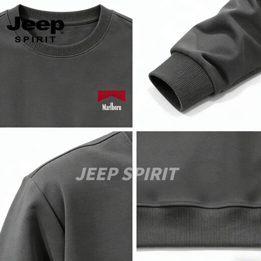 JEEP SPIRIT Sudadera de cuello redondo engrosada de terciopelo pesado americano para hombre, camisa informal holgada de primavera 2026, gris S