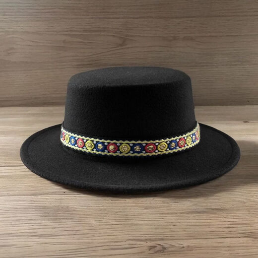 Hengyuanxiang woolen top hat for men and women, new European and American fashion flat top hat, British style dance temperament, casual jazz hat, woolen ethnic style ball sapphire blue, hat circumference 54-58CM
