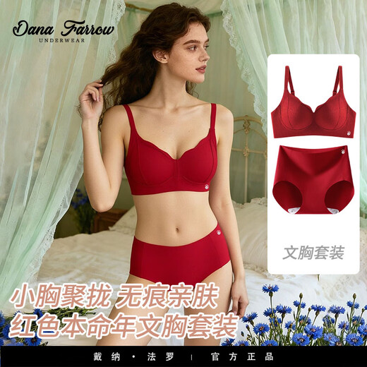 DANA FARROW red underwear wedding celebration bridal bra set women's birth year seamless underwear small chest push-up beautiful back underwear hollow style suit M 34/75ABC recommended 90-105 Jin Jin equals 0.5 kg one size
