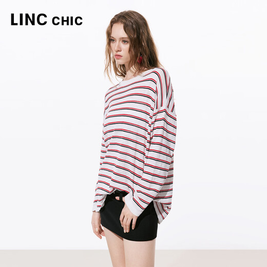 Jin Yujie's 2026 summer new product thin and transverse striped long-sleeved sweater women's medium loose inner wear S262SW318Y urban red and white stripes S suitable for 110Jin Jin equal to 0.5 kg or less