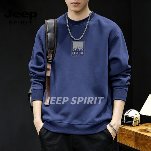 JEEP SPIRIT crew neck sweatshirt men's 2026 spring new loose casual bottoming shirt men's long-sleeved T-shirt tops for men gray S