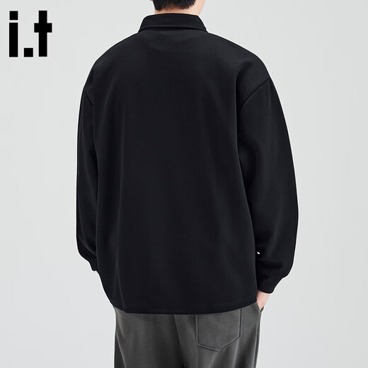 CHOCOOLATE it American trendy POLO collar sweatshirt for men in autumn and winter heavyweight velvet loose and comfortable casual top black velvet M recommended 105-120Jin Jin equals 0.5 kg