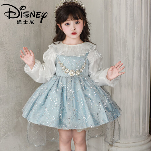 Disney (Disney) Girls Spring and Autumn 2026 New Elsa Lolita Dress Children's Baby Girl Birthday Dress Princess Gauze Skirt Set Skirt + Crown + Gloves 130 cm