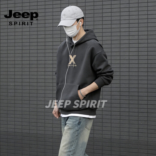 JEEP SPIRIT Hooded Sweatshirt Men's 2026 Spring New Loose Casual Versatile Jacket Men's Clothing Trendy Men's Clothing Blue S