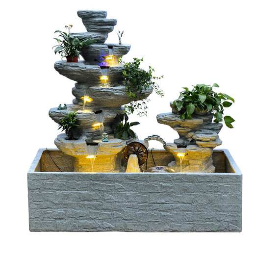 
Quanyun Rockery Fish Pond Waterfall Waterfall Waterscape Ornament Circulating Water Fish Tank Garden Balcony Fengshui Wheels Produce Money Landscape Decoration Length 1.81.83 Height]5052+9039+5010