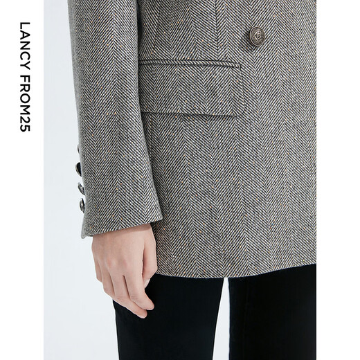 Langzi 25 wool retro shoulder pads, temperament gray suit jacket, high-end professional formal wear, versatile suit winter, light gray L