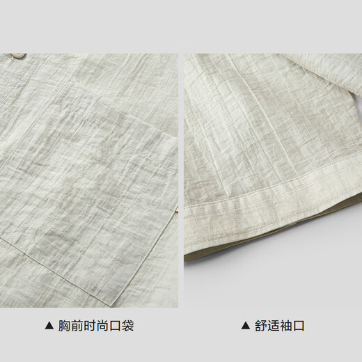 Heilan House (HLA) mid-sleeve shirt for men summer 26 new square collar loose crisp stylish shirt for men HNEBD2F003A Khaki stripes 03 38 165/84A Recommended 117~126Jin Jin is equal to 0.5 kg