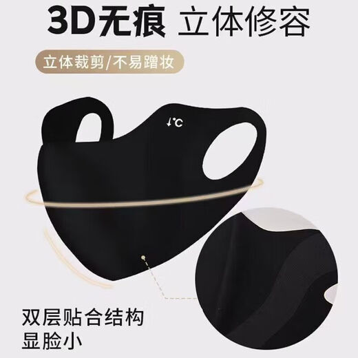 Three-dimensional sun protection mask for women with good looks, versatile sun protection, face display, thin, breathable, summer ice silk sun protection sun protection mask - black, one pack, 1 piece