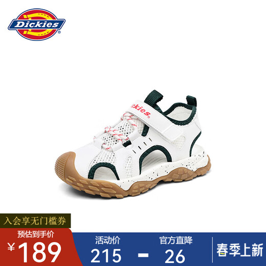 Dickies children's shoes, children's sandals, boys' summer breathable mesh Velcro fashion sports and casual toe-toe boys' beach shoes, white brown 30 (shoe inner length 195mm)