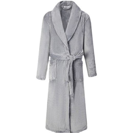 Yalu 25th Autumn and Winter New Men's Nightgown Coral Velvet Home Clothes Warm Flannel Large Size Bathrobe Large Size Home Clothes NSCJF-Light Gray Bathrobe Men's Y809 One Size