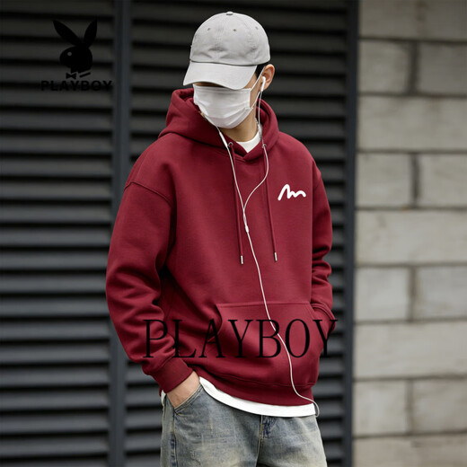 Playboy Hooded Sweatshirt Men's 2026 Spring New Loose Versatile Jacket Male Student Casual Sports Tops Men's Dark Gray S 95-120Jin Jin is equal to 0.5 kg