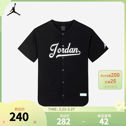 NIKE JORDAN Nike AJ children's short-sleeved shirt summer new pure cotton children's baseball jersey black 160/80 recommended height 158-170cm