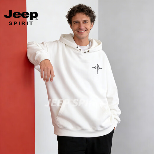 JEEP SPIRIT American hooded sweatshirt for men plus velvet to keep warm 2026 winter loose casual versatile couple tops jacket black S