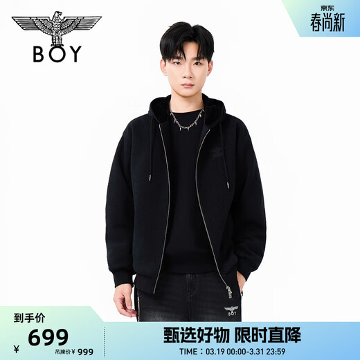 BOY LONDON Cardigan Sweatshirt for Men and Women Couples Spring and Autumn Texture Casual Sports Hooded Jacket N06024 Black S